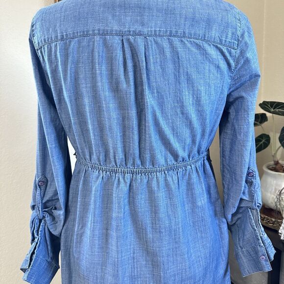 Motherhood Blue Denim Long Sleeve Shirt Maternity Dress With Pockets Size Small - Picture 7 of 12